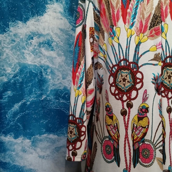 R.Rouge Women's Multicolor Polyester Round Neck Long Sleeve Knee Length Dress XL - Picture 3 of 6